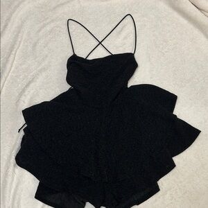 Strappy Back Short Fit and Flare Tiered Romper